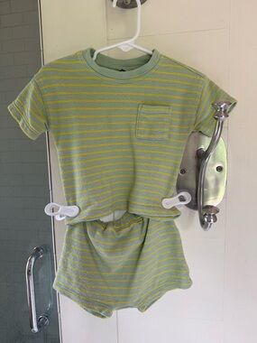 Old Navy Green and Yellow Striped Baby Two-Piece Set